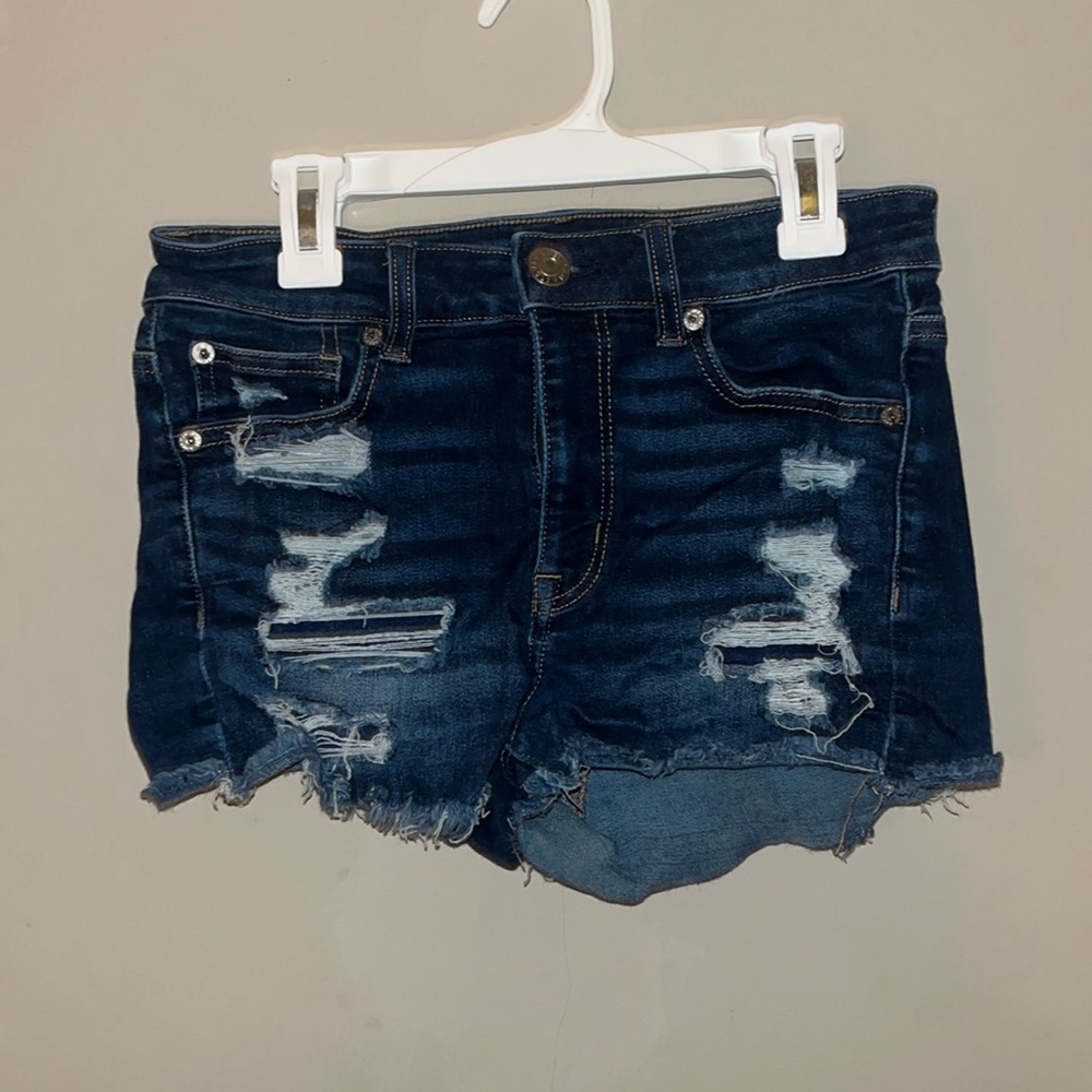 American Eagle dark blue ripped jeans shorts